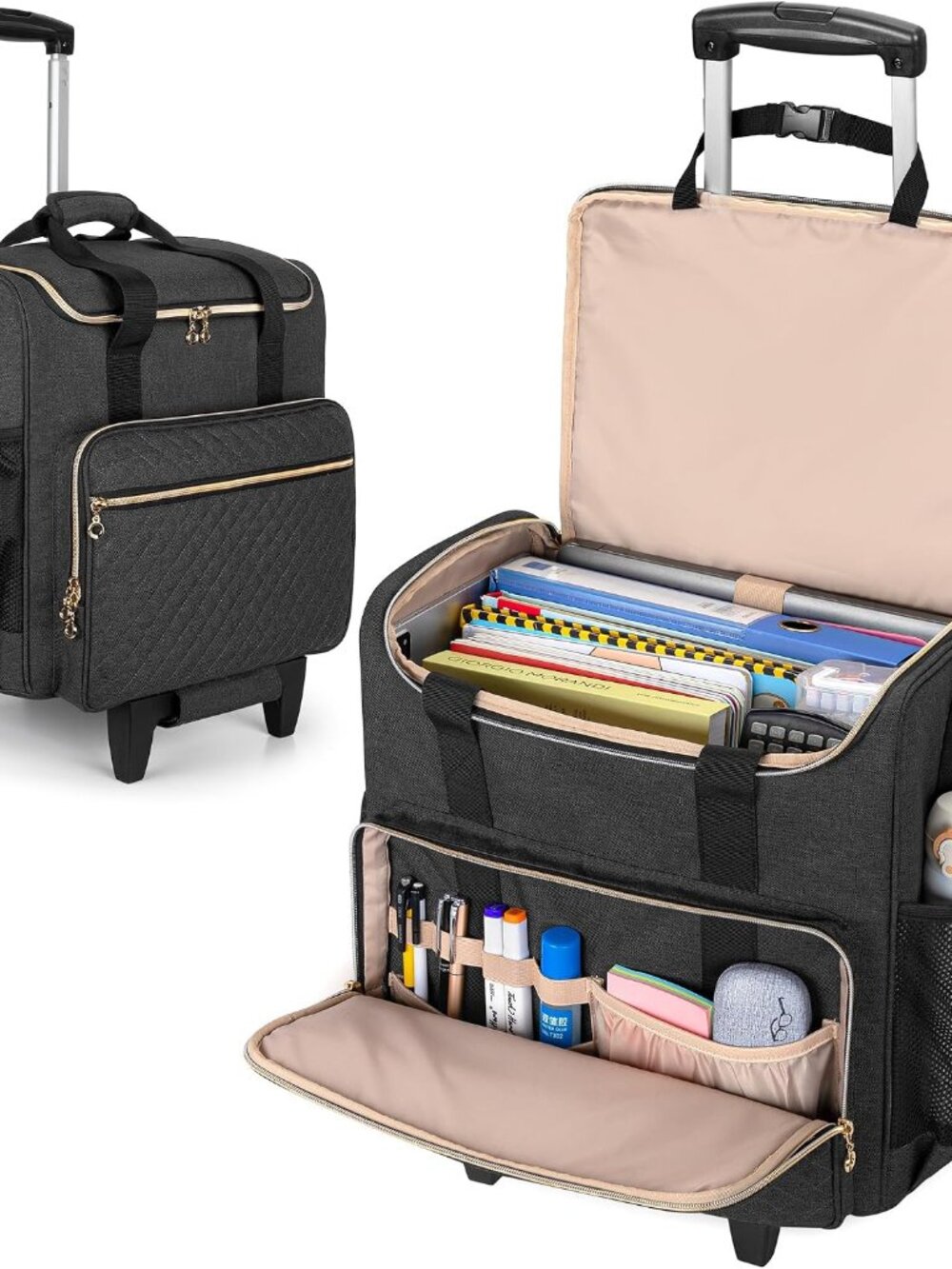 Rolling Teacher Bag with Wheels and 15.6" Laptop Compartment, Black | Rolling Br